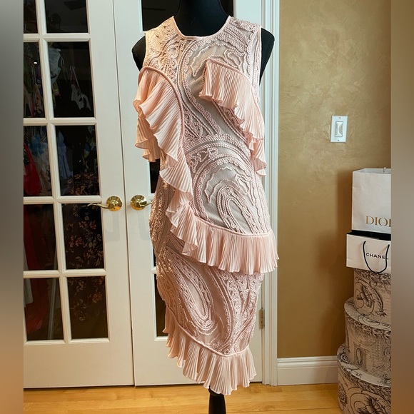 Soft Pink Lace Midi Dress - Picture 3 of 7